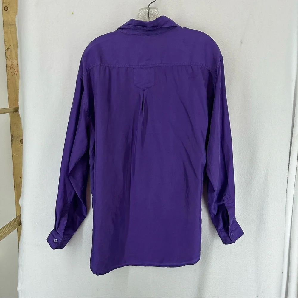 Silence + Noise Button‎ Down Long Sleeve Top 100% Silk Womens Large Purple